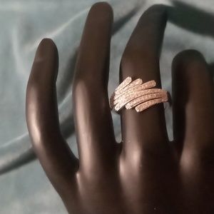 Stacked bypass sterling silver Ring stamped.with Pave Cz diamonds solid band.